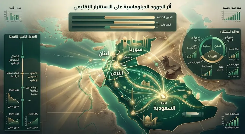 تصميم تعبيري يبرز أثر التحركات الدبلوماسية في تعزيز الأمن والاستقرار بالمنطقة