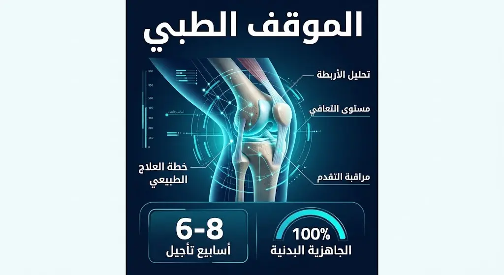 إنفوجرافيك رياضي طبي يوضح أسباب تأجيل عودة محمد حمدي للملاعب وفترة الغياب المتبقية التي تتراوح بين 6 إلى 8 أسابيع مع اشتراط الجاهزية الكاملة.