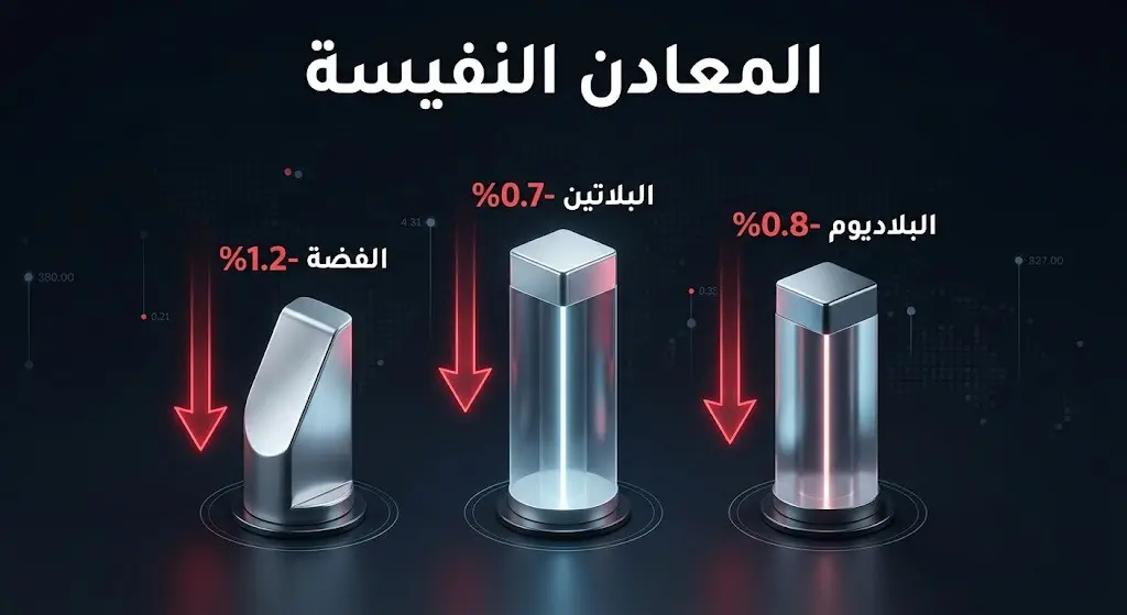 إنفوجرافيك يعرض تراجع أسعار الفضة والبلاتين والبلاديوم بنسب تتراوح بين 0.7% و1.2%