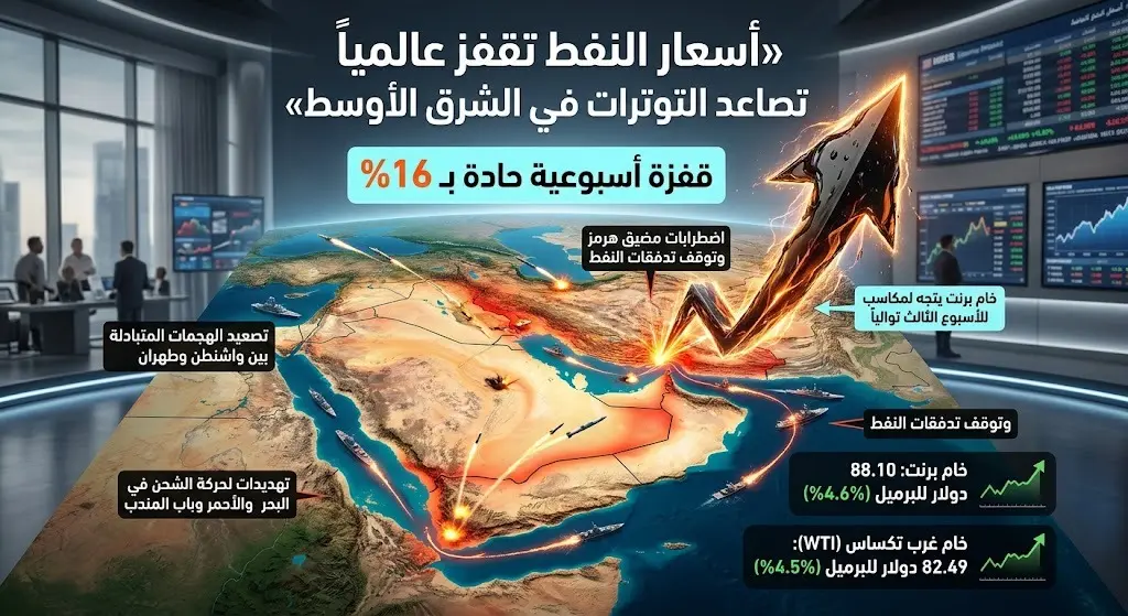 أسعار النفط تقفز 16 بالمئة متأثرة باضطرابات مضيق هرمز وتصعيد الهجمات المتبادلة بين واشنطن وطهران