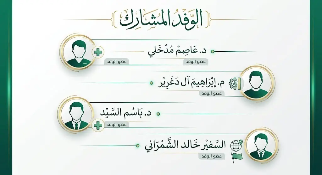 إنفوجرافيك يوضح أسماء أعضاء وفد مجلس الشورى السعودي والسفير السعودي المشاركين في الزيارة.