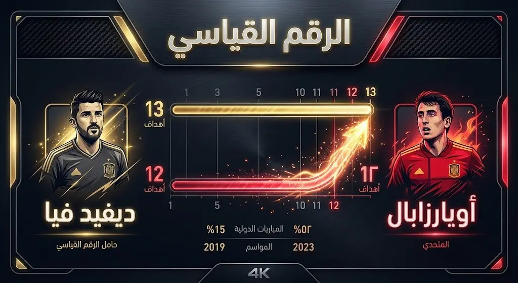 رسم بياني يوضح اقتراب أويارزابال من رقم ديفيد فيا القياسي للأهداف في موسم واحد