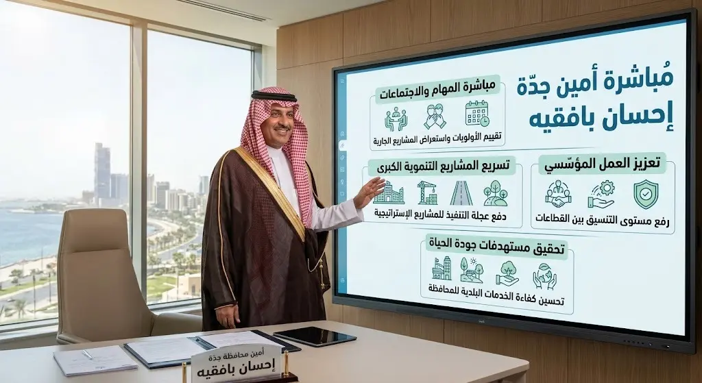 أمين جدة الجديد إحسان بافقيه يباشر مهامه رسميا ويتعهد بتسريع وتيرة تنفيذ المشاريع التنموية الكبرى