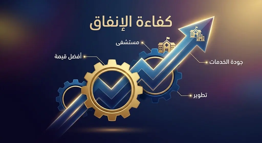 إنفوجرافيك يوضح أهداف رفع كفاءة الإنفاق الحكومي بما في ذلك تحسين جودة الخدمات وتطوير الأداء المالي.