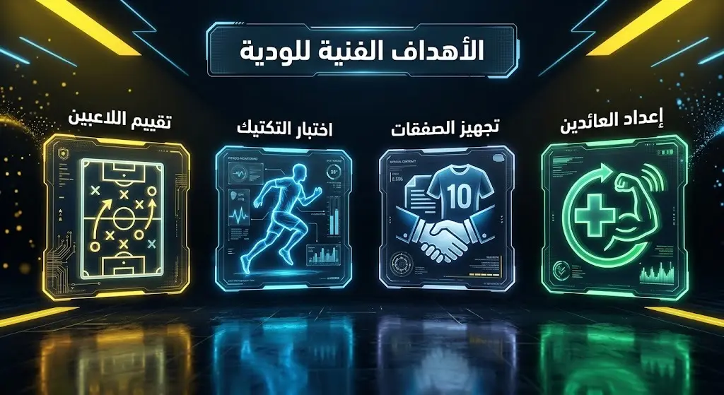 إنفوجرافيك يستعرض الأهداف الفنية الأربعة للجهاز الفني من المباراة الودية