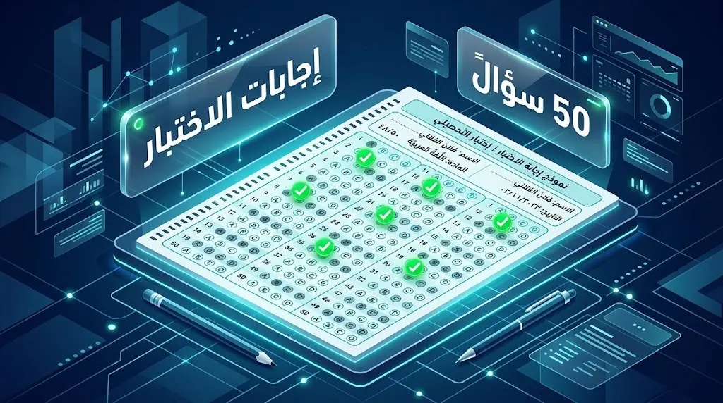 إنفوجرافيك بياني يوضح نموذج إجابات أسئلة الاختيار من متعدد لامتحان اللغة الإنجليزية المتقدم
