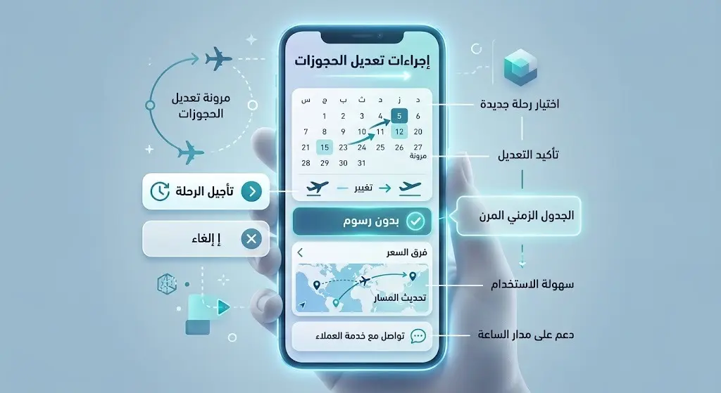 تصميم تفاعلي يبرز خيارات مرنة لتعديل وإلغاء رحلات الطيران عبر التطبيقات الذكية