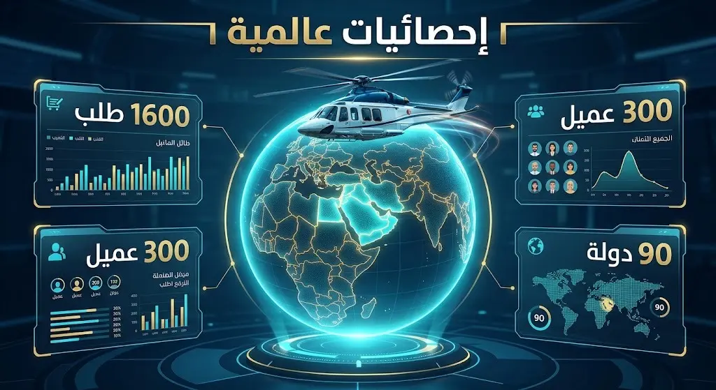 إنفوجرافيك يستعرض إحصائيات مروحيات AW139 حول العالم، متضمناً أعداد الطلبات والعملاء والدول المشغلة.