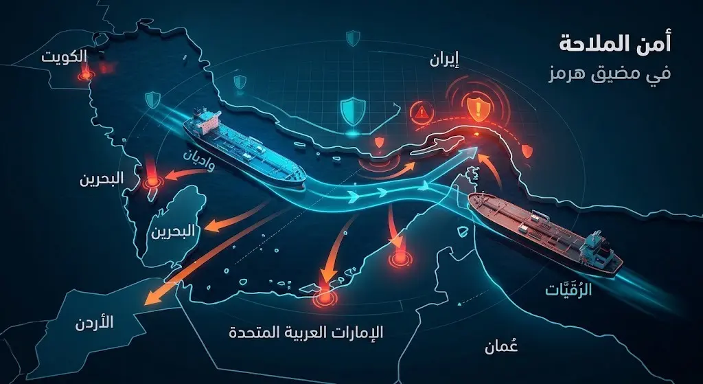 إنفوجرافيك يوضح التهديدات الأمنية في مضيق هرمز ومسار الناقلات المستهدفة