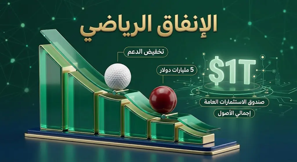 إنفوجرافيك ثلاثي الأبعاد يعبر عن إعادة تقييم الإنفاق الرياضي وتقليص الدعم لبعض البطولات