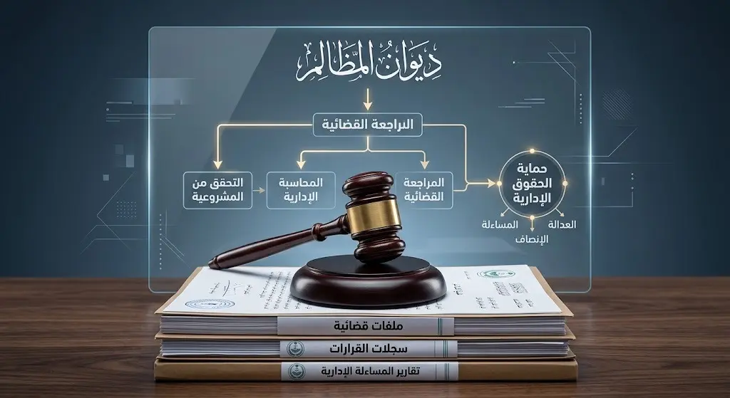 رسم بياني يوضح دور ديوان المظالم في الرقابة على القرارات الإدارية.