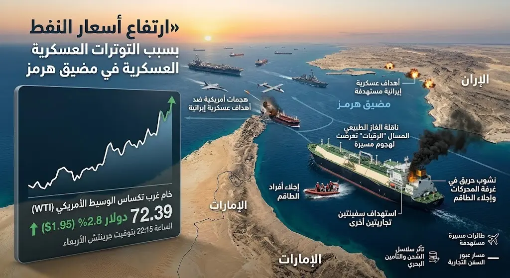 ارتفاع أسعار النفط إثر هجمات أمريكية ضد إيران واستهداف سفن تجارية بمضيق هرمز