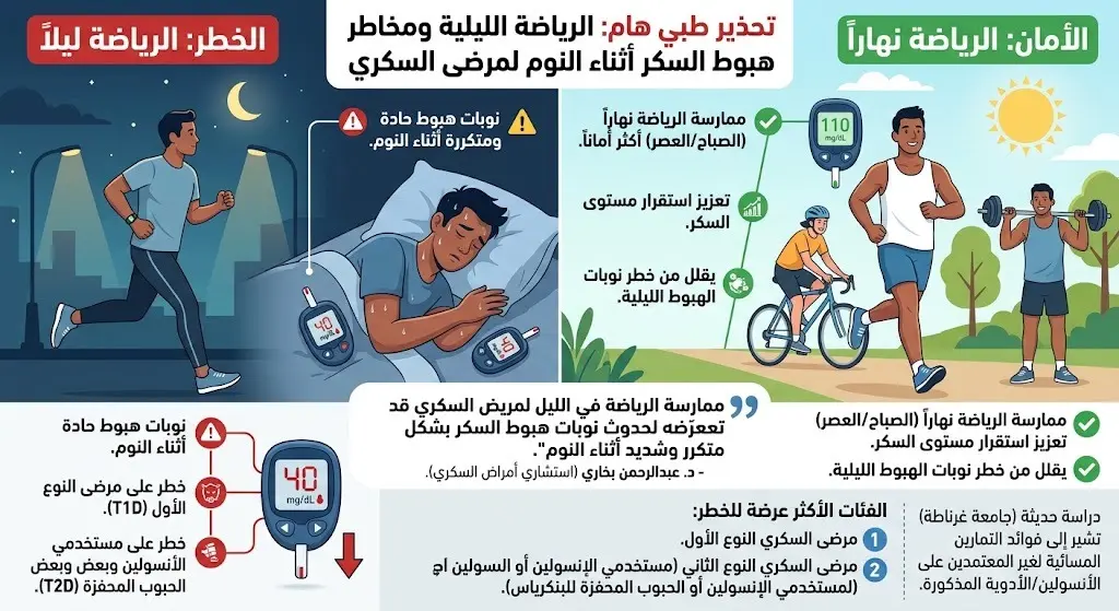 استشاري أمراض سكري يحذر المرضى من مخاطر ممارسة الرياضة ليلاً لتجنب نوبات الهبوط الحادة أثناء النوم