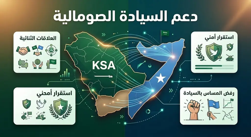 إنفوجرافيك يوضح متانة العلاقات السعودية الصومالية وتأكيد المملكة على دعم سيادة الصومال واستقراره.