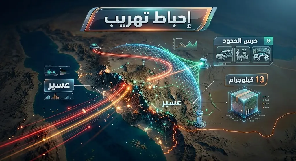 تصميم تعبيري لجهود حرس الحدود في عسير وإحباط تهريب 13 كيلوجراماً من المخدرات
