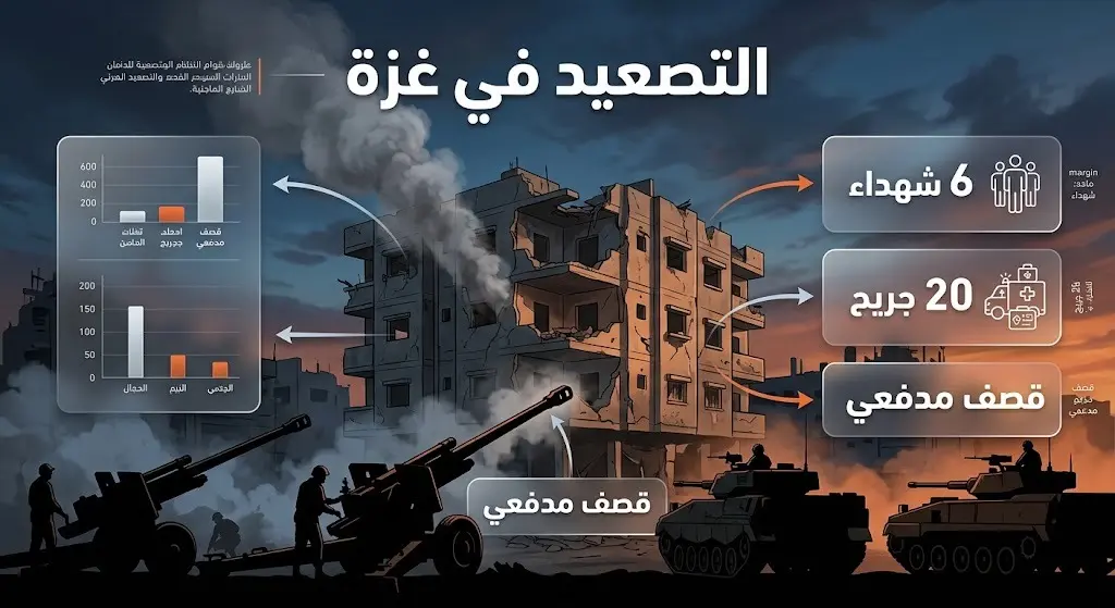 إنفوجرافيك إخباري يوضح حجم الدمار وعدد الضحايا جراء التصعيد العسكري والقصف المدفعي المستمر في المناطق الشرقية لقطاع غزة.