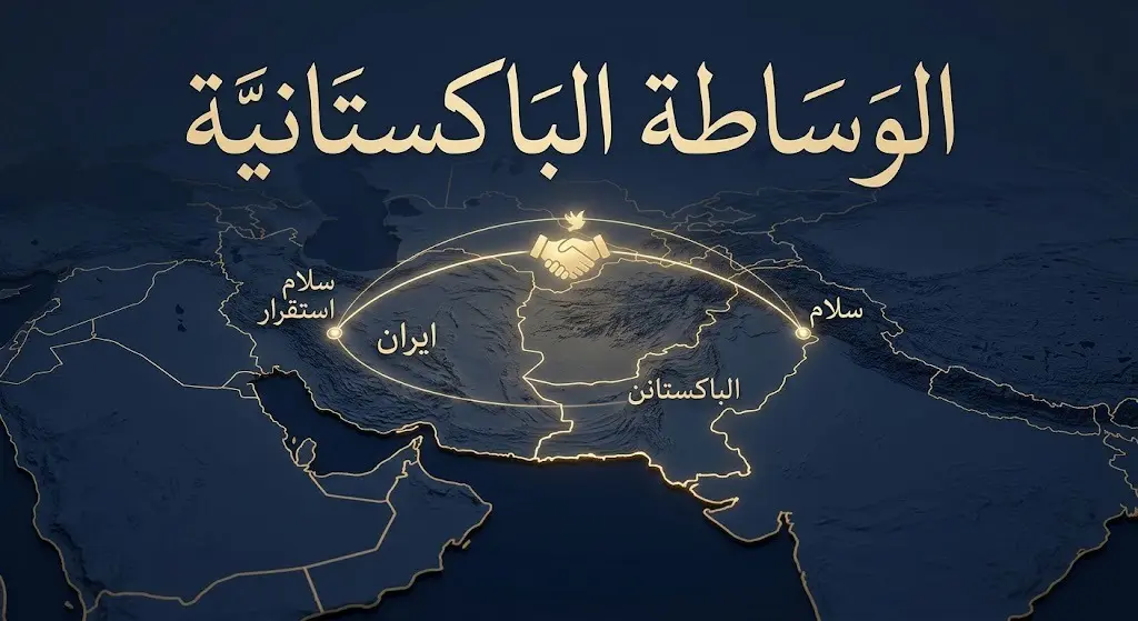 إنفوجرافيك تعبيري يوضح دور الوساطة الباكستانية الدبلوماسي في ربط خطوط السلام والاستقرار في المنطقة.