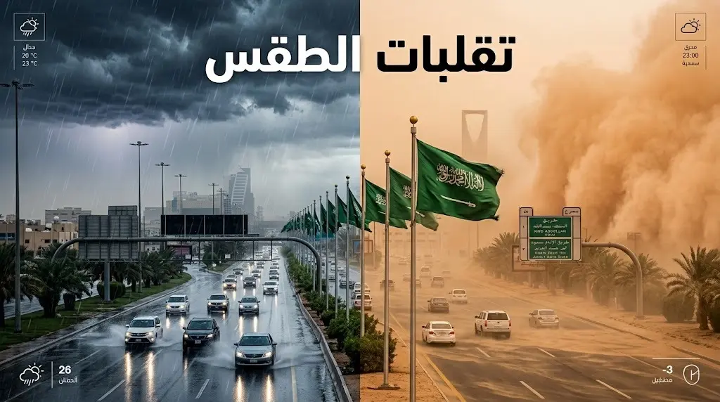 الأرصاد السعودية تحذر من تقلبات جوية تشمل أمطاراً رعدية وموجة حارة ورياحاً مثيرة للأتربة بعدة مناطق
