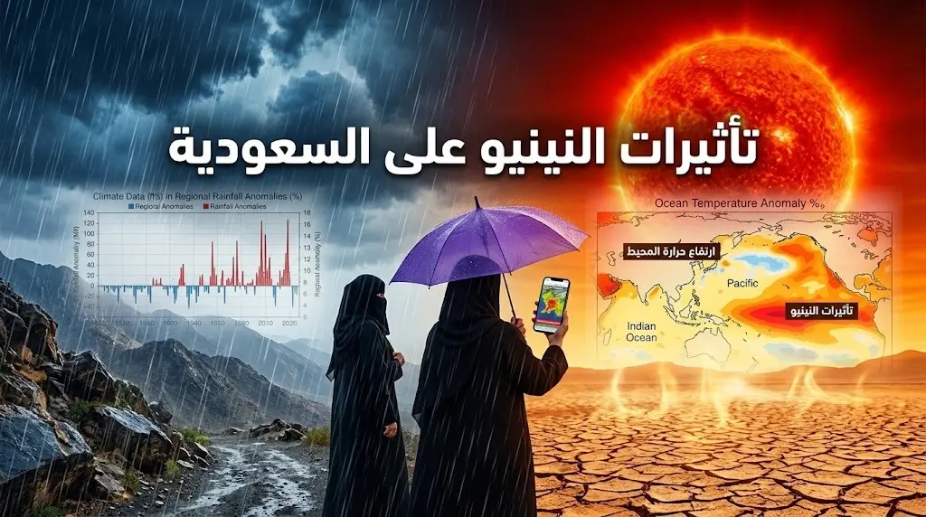 الأرصاد تحذر من تأثيرات قوية لظاهرة النينيو على طقس السعودية تشمل سيولاً وموجات حر حتى عام 2027