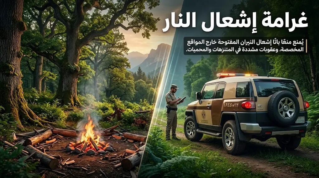 الأمن البيئي يضبط مخالفاً في عسير ويحذر من غرامة تصل إلى 3000 ريال لإشعال النار في المتنزهات