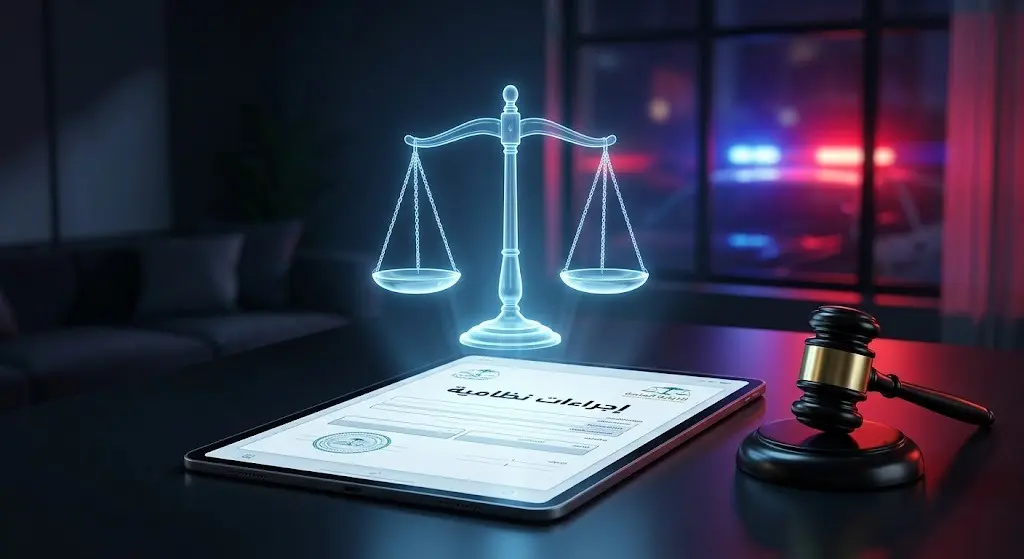 تصميم تعبيري يجسد الإجراءات النظامية وتطبيق العدالة على مروجي المخدرات