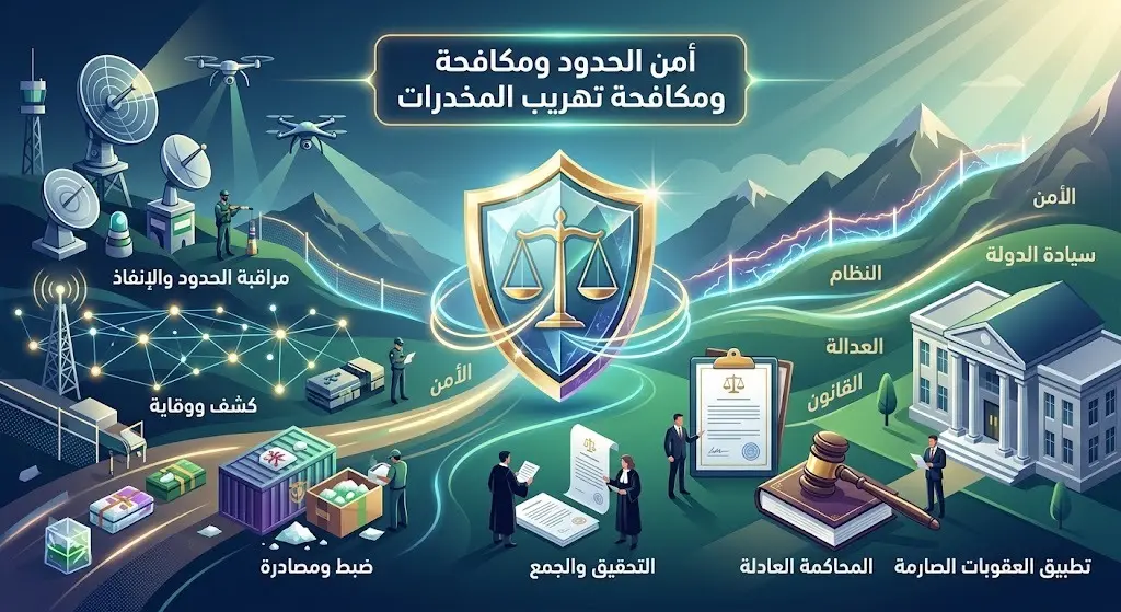 صورة تعبيرية تبرز الإجراءات القانونية الصارمة المتخذة ضد مهربي المخدرات بعد ضبطهم من قبل حرس الحدود