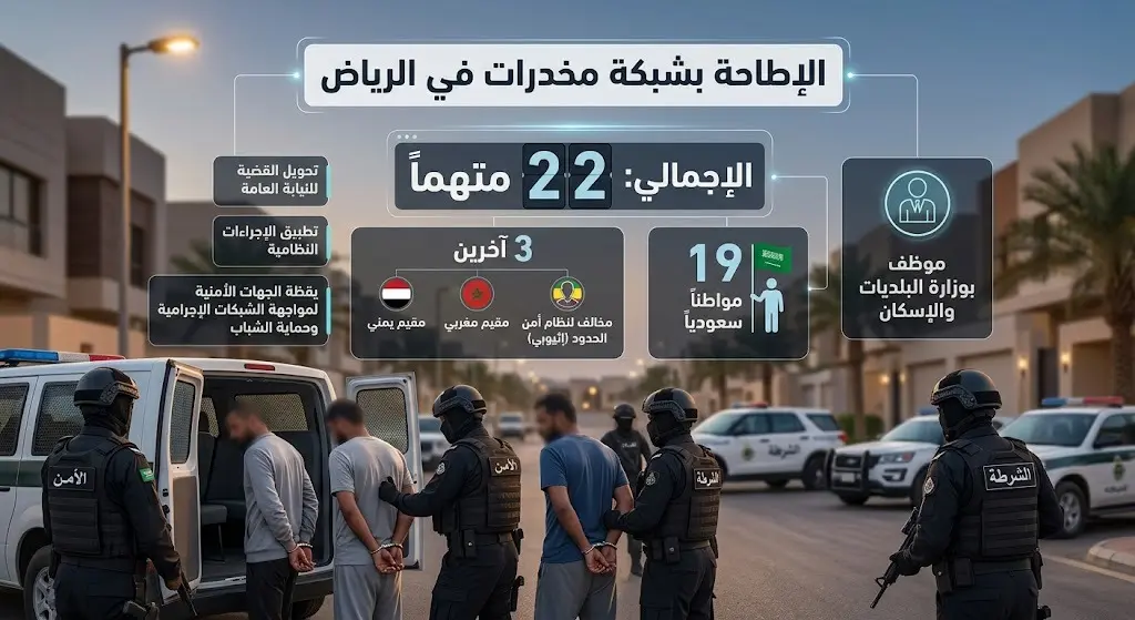 الإطاحة بشبكة مخدرات في الرياض تضم موظفا بوزارة البلديات ومخالفين للأنظمة