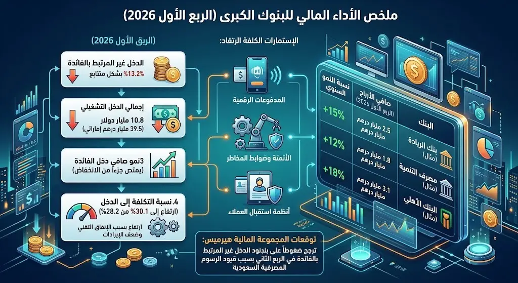الإيرادات والأرباح الصافية لأبرز البنوك في الربع الأول