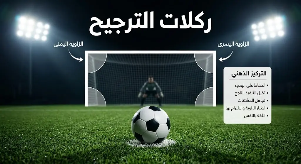 تصميم مرئي يجسد استعدادات اللاعبين لتسديد ركلات الترجيح تحت الأضواء الكاشفة