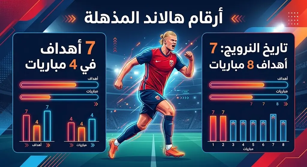 إنفوجرافيك يقارن بين أهداف إرلينج هالاند في كأس العالم الحالي وتاريخ أهداف منتخب النرويج المونديالي
