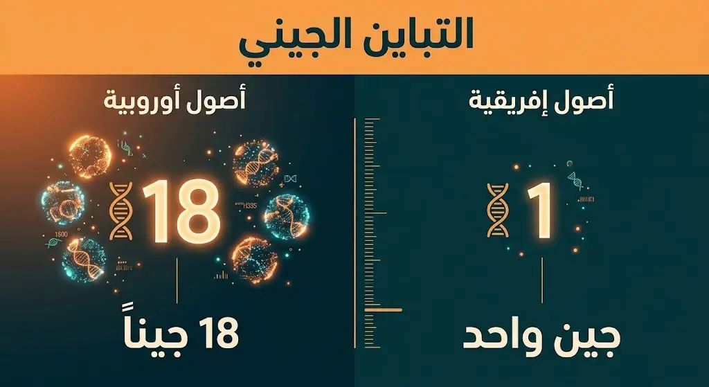 إنفوجرافيك بياني يقارن عدد الجينات المكتشفة المرتبطة بألزهايمر بين أصحاب الأصول الأوروبية والإفريقية.