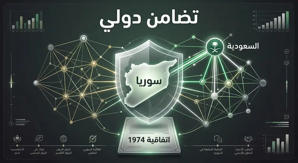 بطاقة معلوماتية بصرية تبرز التضامن الإقليمي والدولي مع سوريا وتؤكد على الالتزام باتفاقية فض الاشتباك لعام 1974.