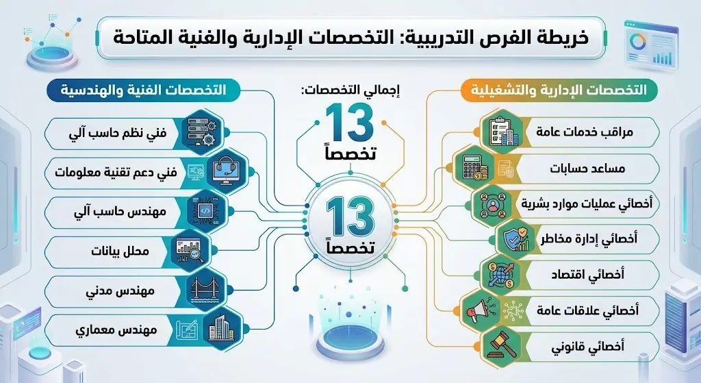 التخصصات الإدارية والفنية المتاحة