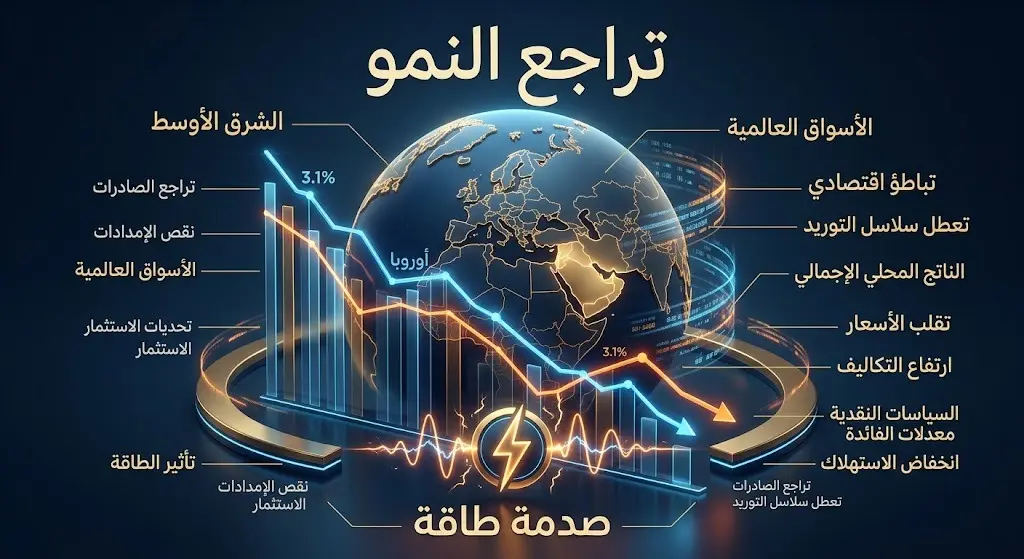 إنفوجرافيك يوضح تباطؤ نمو الاقتصاد العالمي إلى 3.1% وتأثير صدمة الطاقة على القارة الأوروبية