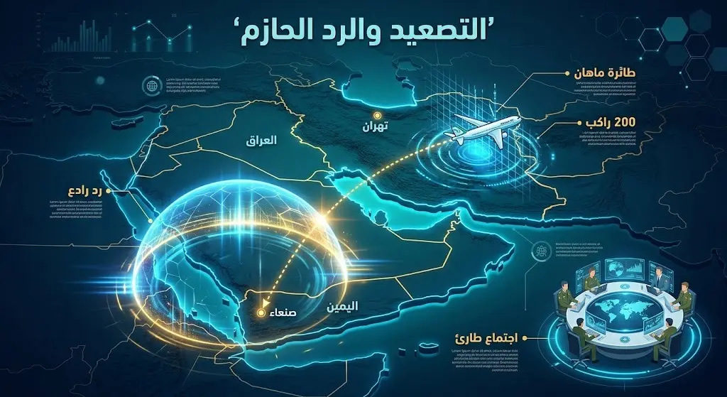 إنفوجرافيك يوضح اختراق الطائرة الإيرانية للحظر الجوي في صنعاء والرد الرادع من التحالف والحكومة اليمنية.
