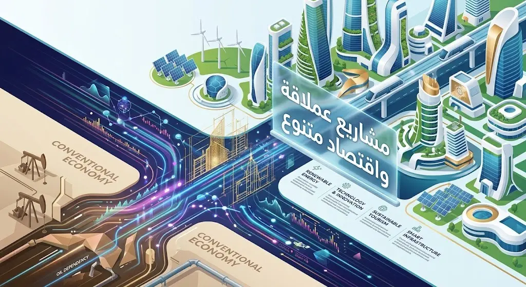 تصميم مفاهيمي يدمج بين نمو المشاريع العمرانية العملاقة والبنية التحتية المتطورة مع مؤشرات الاستقرار الاقتصادي