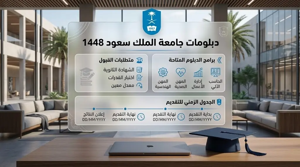 التسجيل في دبلومات جامعة الملك سعود 1448: التخصصات المتاحة للطلاب والطالبات ومواعيد القبول