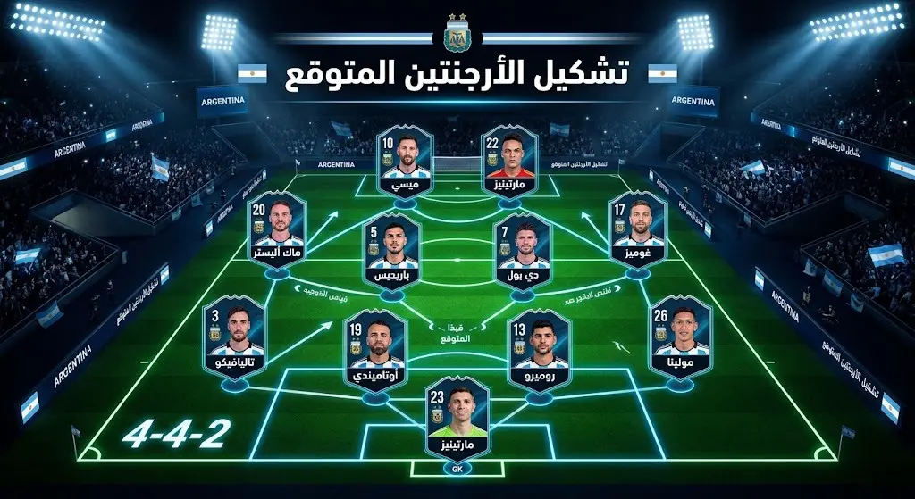 رسم تكتيكي يوضح التشكيلة المتوقعة لمنتخب الأرجنتين بقيادة ليونيل ميسي
