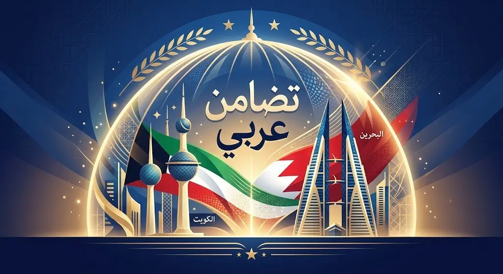 تصميم تعبيري يجسد التضامن البرلماني والعربي لدعم سيادة واستقرار دولتي الكويت والبحرين