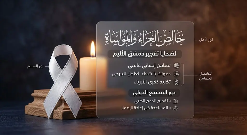 بطاقة تعزية بصرية تعبر عن التعاطف والمواساة مع ضحايا التفجير في دمشق.