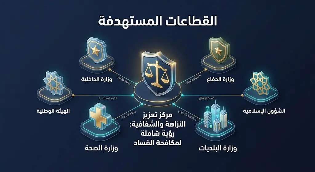 إنفوجرافيك يوضح القطاعات الخمسة التي شملتها تحقيقات هيئة الرقابة ومكافحة الفساد، وتتضمن وزارات الداخلية والدفاع والصحة والبلديات والشؤون الإسلامية.