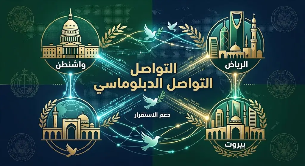 إنفوجرافيك يوضح مسار التواصل الدبلوماسي بين لبنان والمملكة العربية السعودية لتنسيق المواقف ودعم الاستقرار.