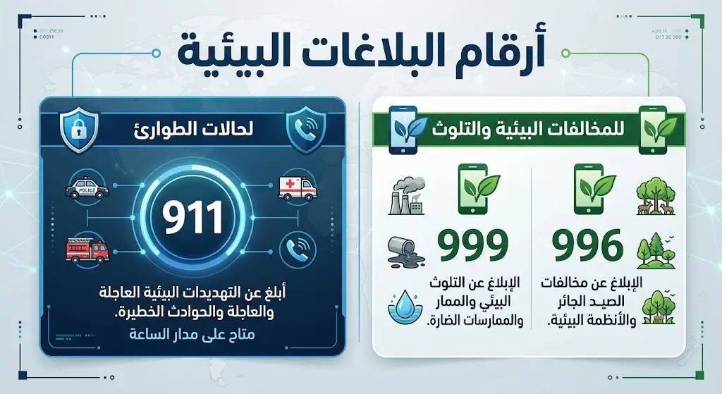 تصميم معلوماتي يعرض أرقام البلاغات البيئية في مختلف مناطق المملكة