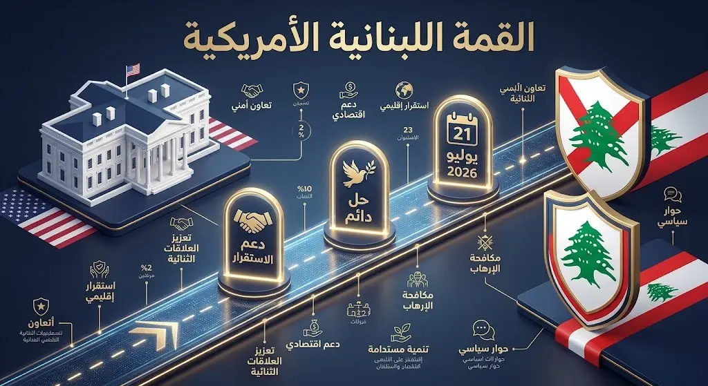 إنفوجرافيك يعبر عن المسار الدبلوماسي بين بيروت وواشنطن وتطلعات زيارة الرئيس اللبناني للبيت الأبيض.