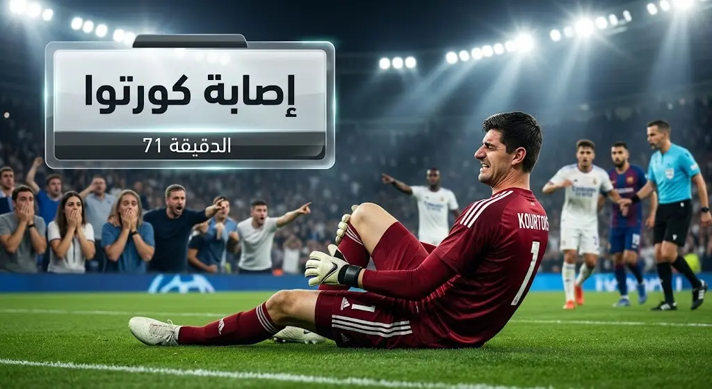 لحظة سقوط الحارس تيبو كورتوا مصاباً على أرضية الملعب خلال مباراة بلجيكا وإسبانيا