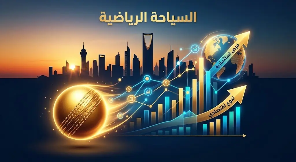 رسم تعبيري يربط بين الاستثمار الرياضي ونمو قطاع السياحة والاقتصاد في السعودية