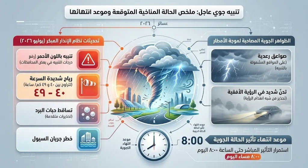 الظواهر الجوية المتوقعة وموعد انتهاء الحالة