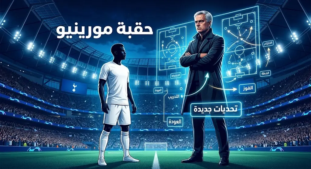 تصميم رياضي درامي يجمع بين خيال لاعب بقميص أبيض ومدرب ذو شخصية صارمة مع خطوط تكتيكية