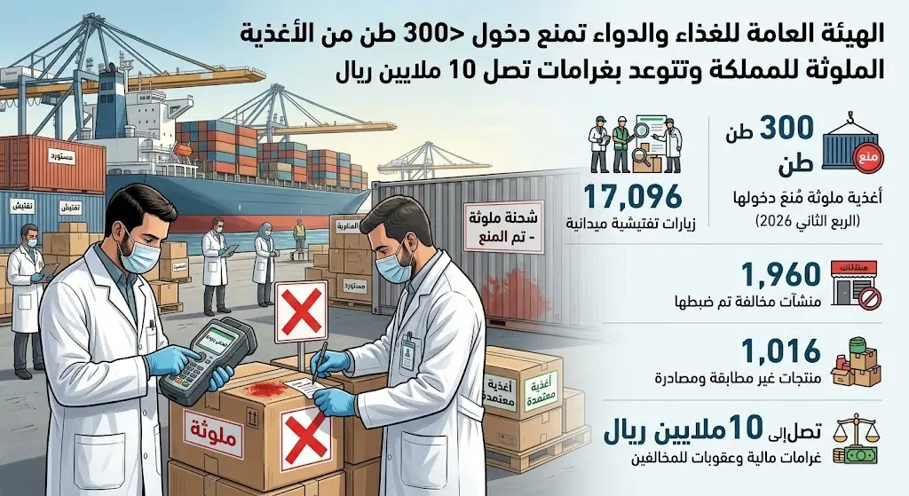 الغذاء والدواء تمنع دخول أكثر من 300 طن من الأغذية الملوثة للسعودية وتتوعد بغرامات تصل إلى 10 ملايين ريال