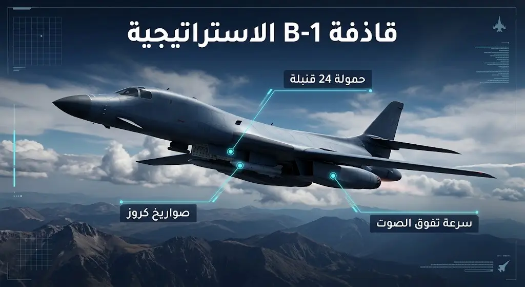 إنفوجرافيك يستعرض القدرات التسليحية والعملياتية لقاذفة القنابل الاستراتيجية B-1